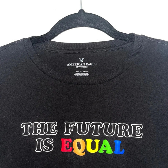 American Eagle 100% Cotton Pride Future is Equal Black Graphic Tee Size Xsmall - Picture 2 of 11